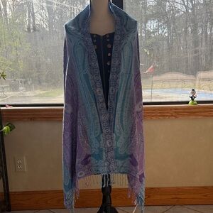 Maurices Teal Blue Purple Paisley Wrap Scarf